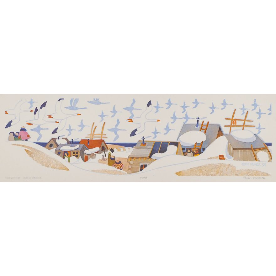 Rie Munoz ''Migrating Snow Geese'' 1992 Signed Print 10.5'' x 26'' Sheet.