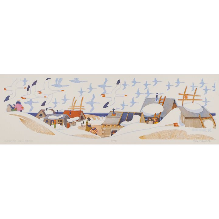 Rie Munoz ''Migrating Snow Geese'' 1992 Signed Print 10.5'' x 26'' Sheet.
