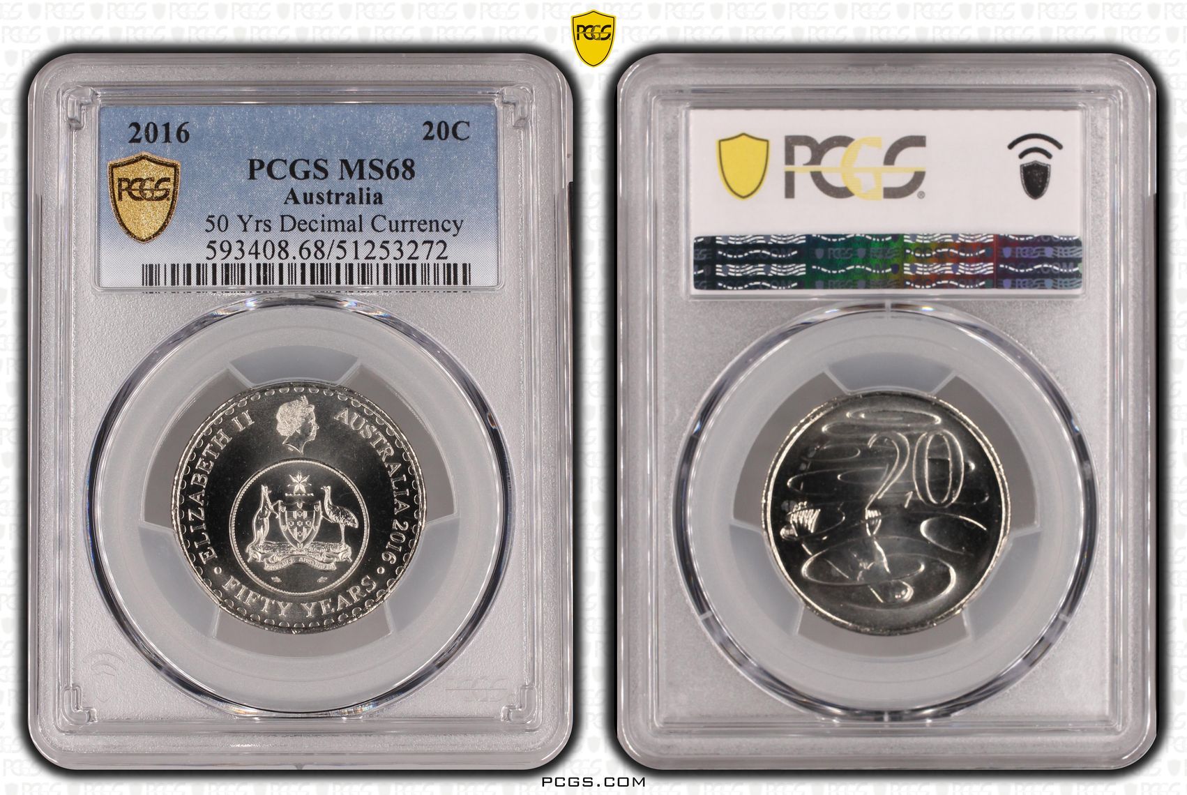 50 Yrs Decimal Currency, Twenty Cent, 2016, PCGS MS68