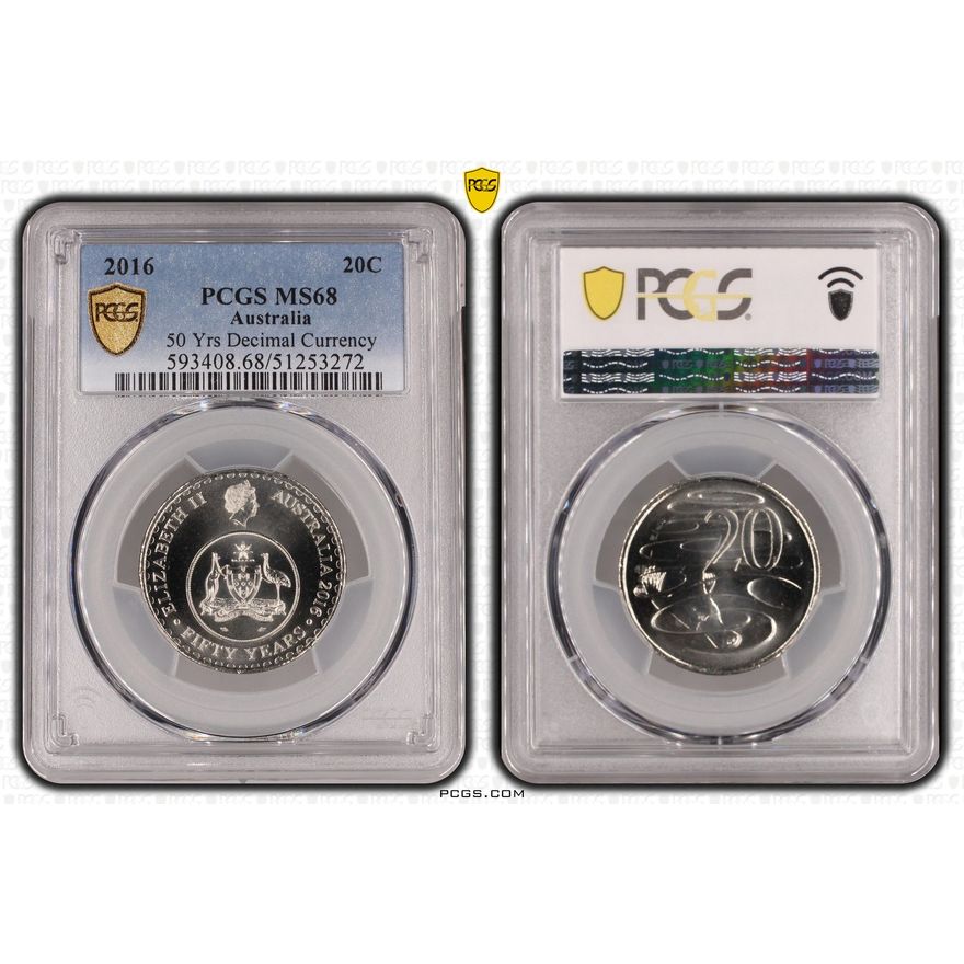 50 Yrs Decimal Currency, Twenty Cent, 2016, PCGS MS68