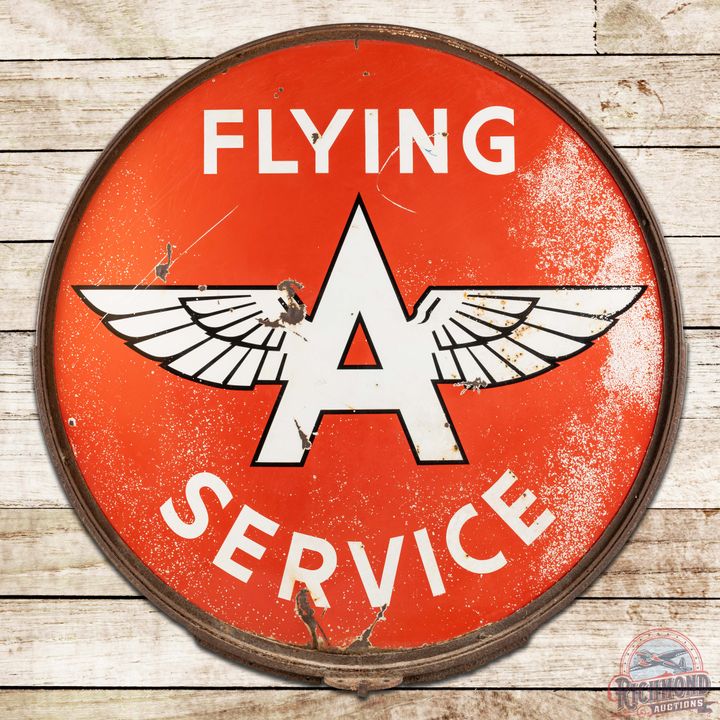 Flying A Service Gasoline 6' DS Porcelain ID Sign w/ Ring & Logo