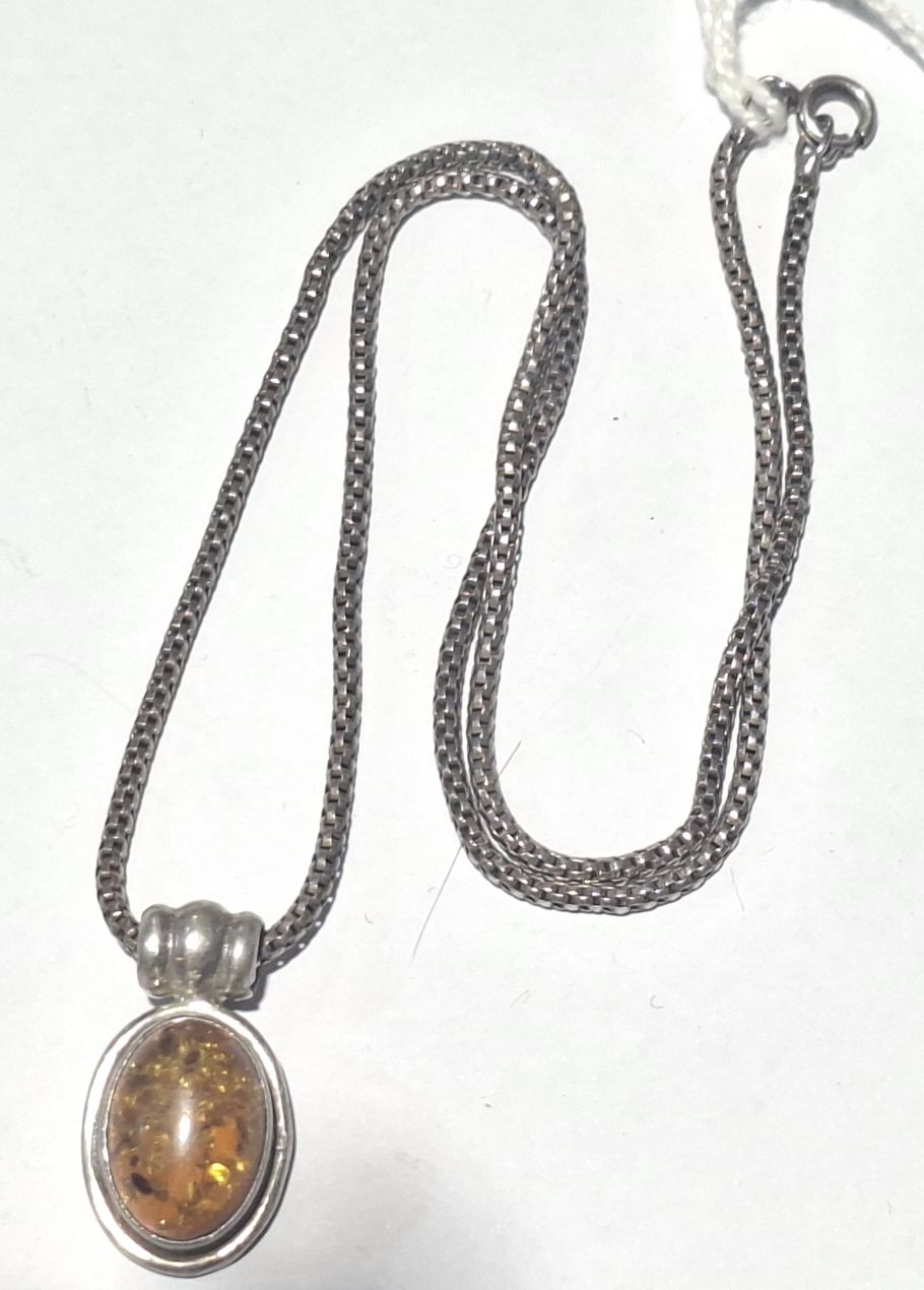 Sterling Silver Amber Pendant On Chain