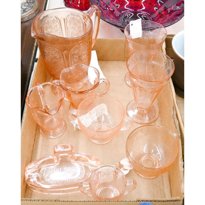 Box Vintage Pink Etched Glassware