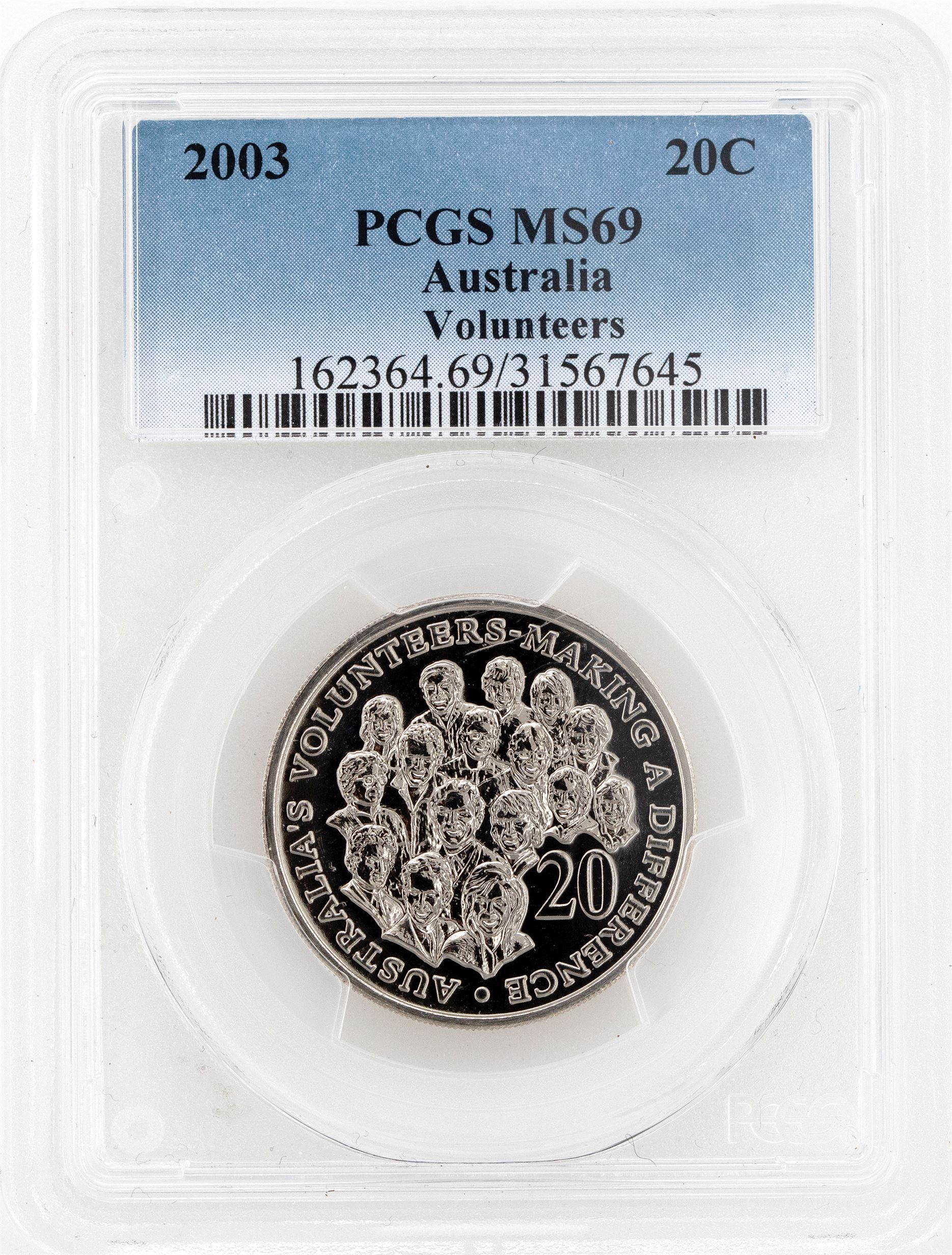 2003 Australia Twenty Cent, 20c Volunteers PCGS - MS69 -645