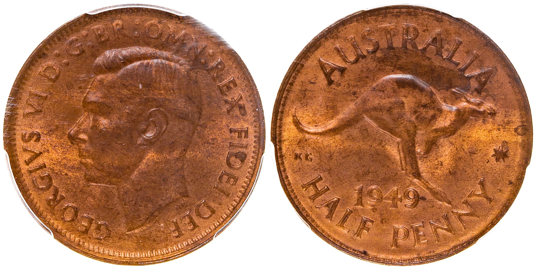 George VI, Halfpenny, 1949-Y., PCGS MS 64BN