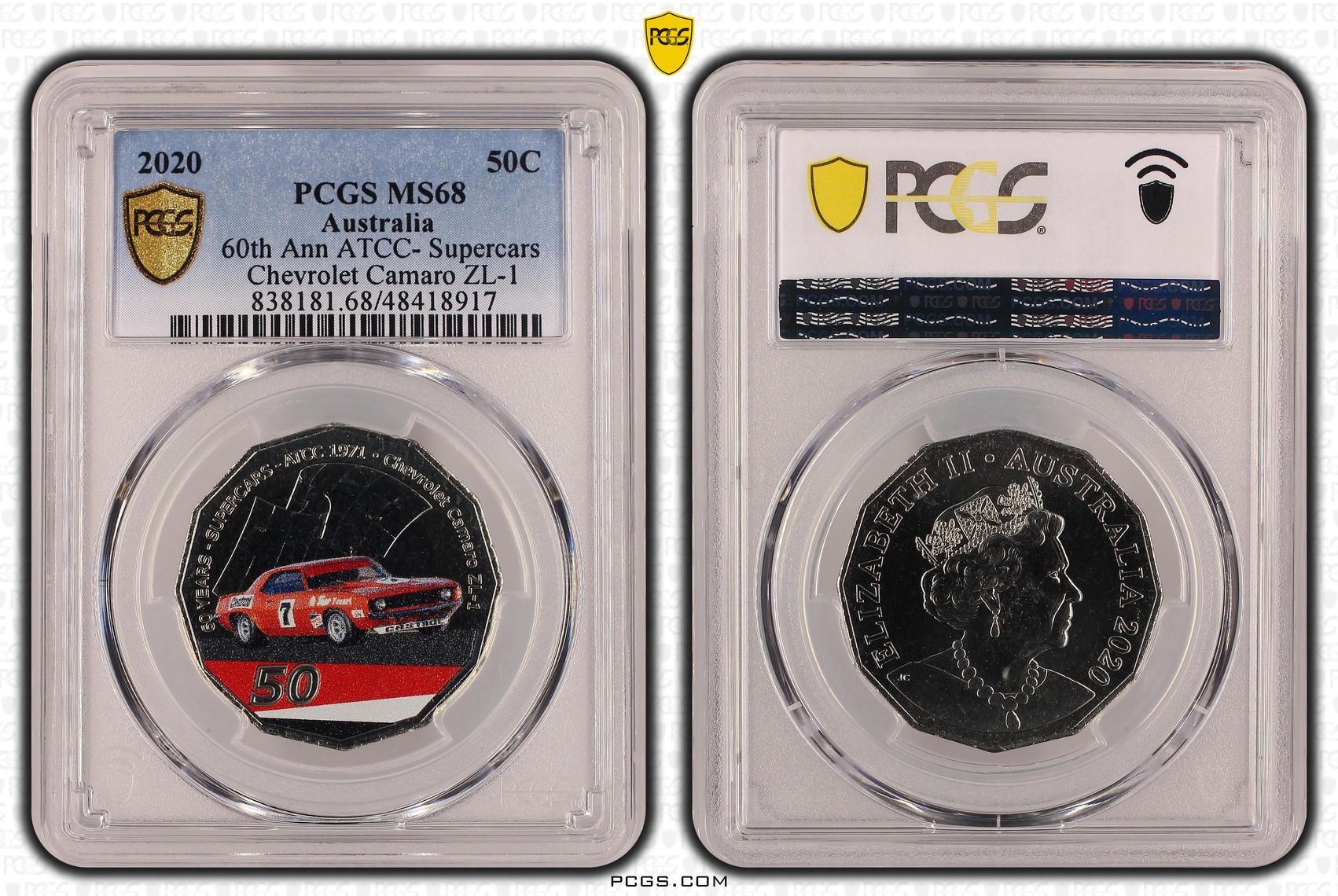 60th Ann ATCC- Supercars Chevrolet Camaro ZL-1 , Fifty Cent, 2020, PCGS MS68