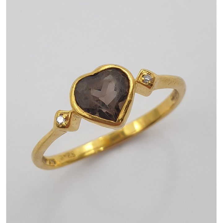 9ct Y/G Smokey Quartz & Diamond Ring