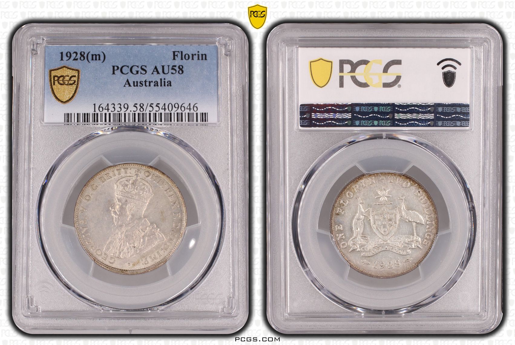 Florin, 1928(m), PCGS AU58