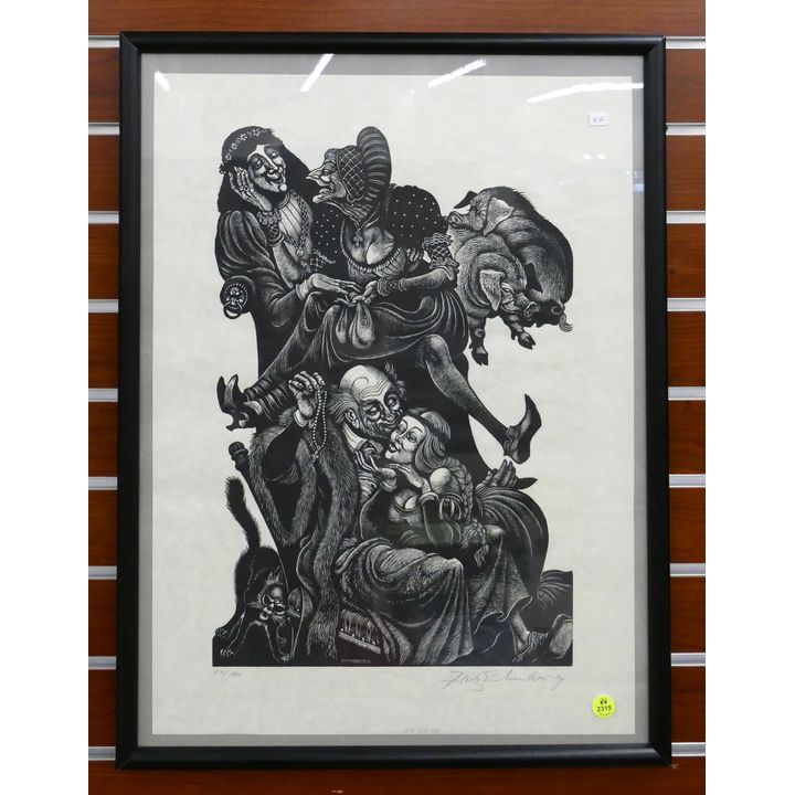 Fritz Eichenberg 'Follies of Old Age' S/N Lithograph Framed- 24x18''