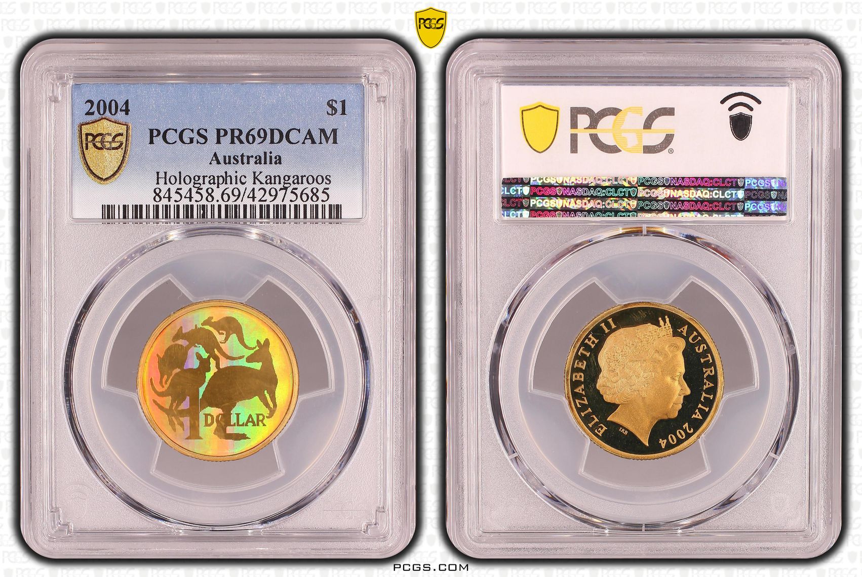 2004 Australia One Dollar, $1 Holographic Kangaroos PCGS - PR69DCAM -685