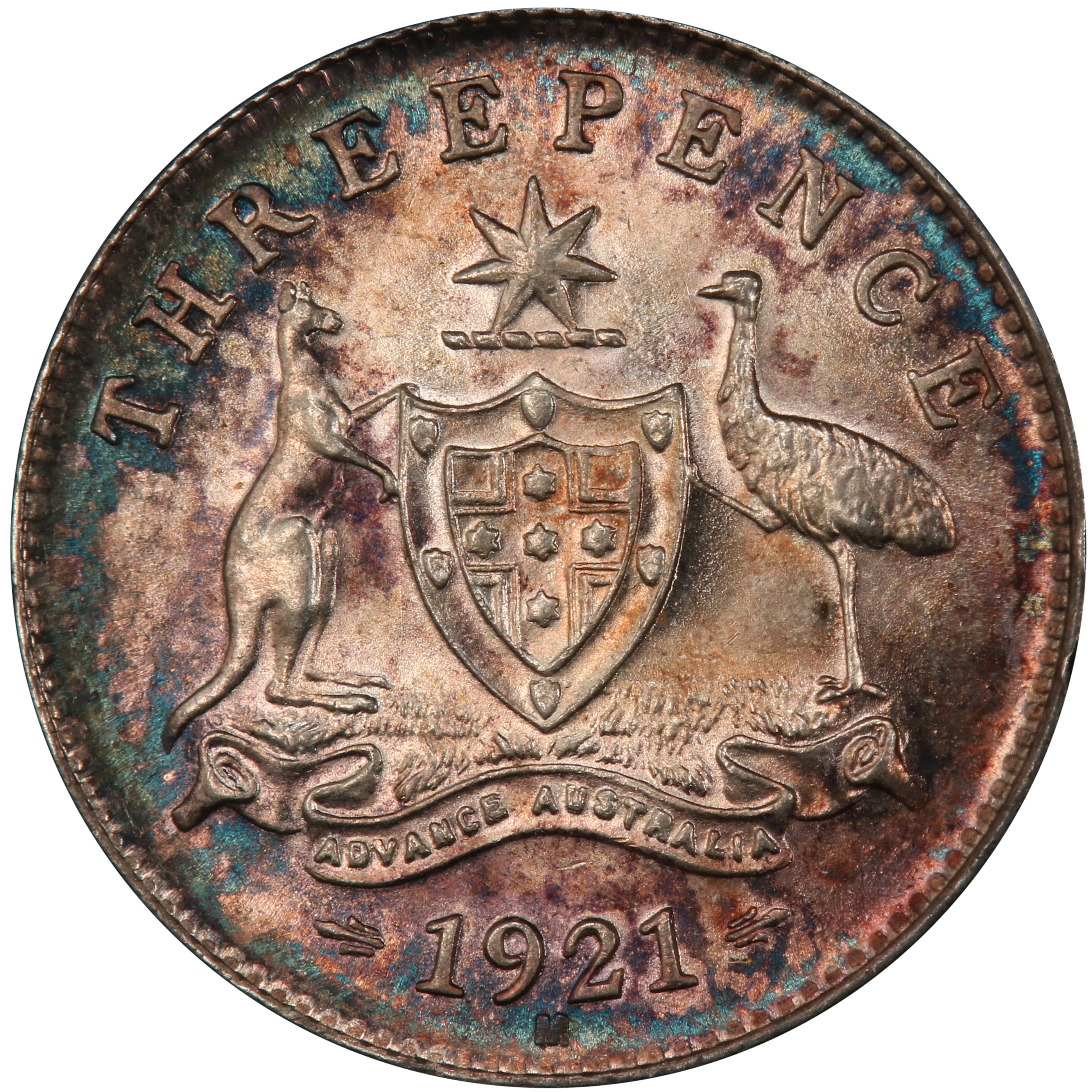 George V, Threepence, 1921-M, MS 66