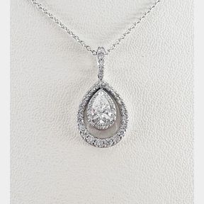DIAMOND DROP PEAR SET IN 18ct WHITE GOLD, FORTY-SEVEN ROUND BRILLIANT, DIAMONDS, 00.45 CARATS OF DEF COLOUR AND SI CLARITY. ONE PEAR, DIAMONDS, 00.51 CARATS OF H COLOUR AND S12 CLARITY - 51633/342