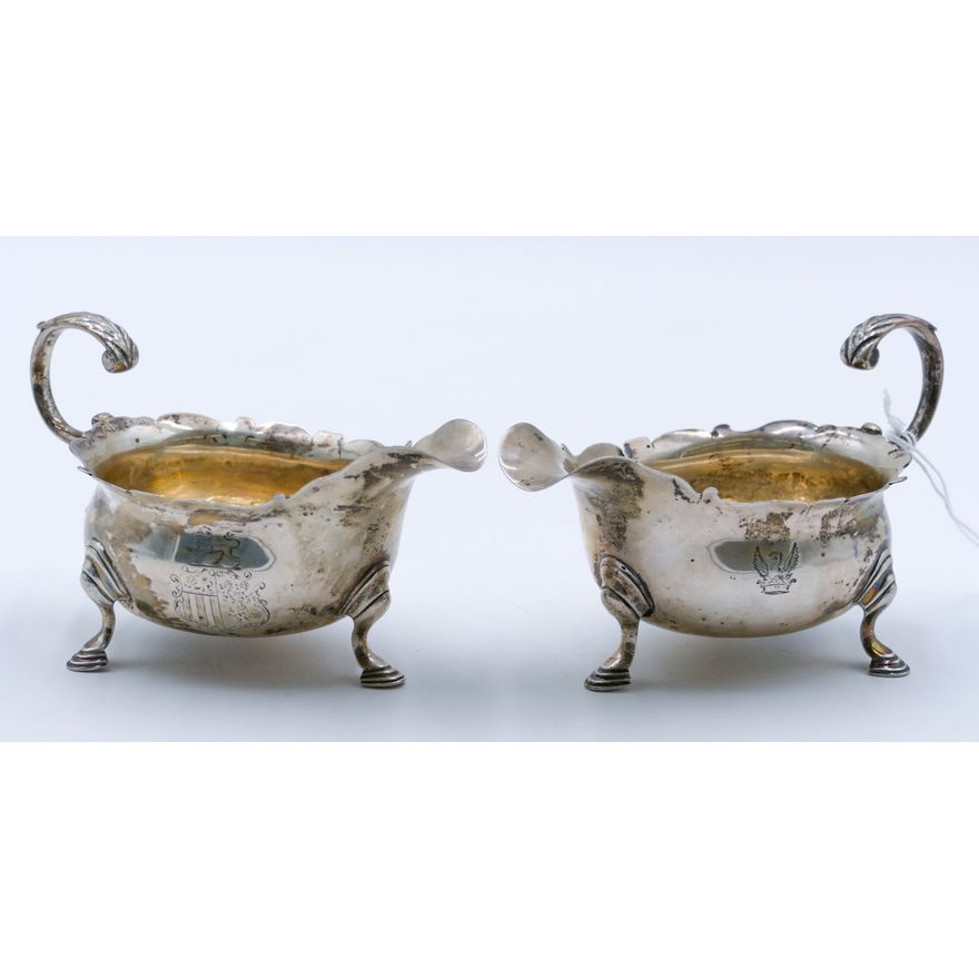 Pair Georgian Armorial English Sterling Creamers 6'' - 267 Grams TW
