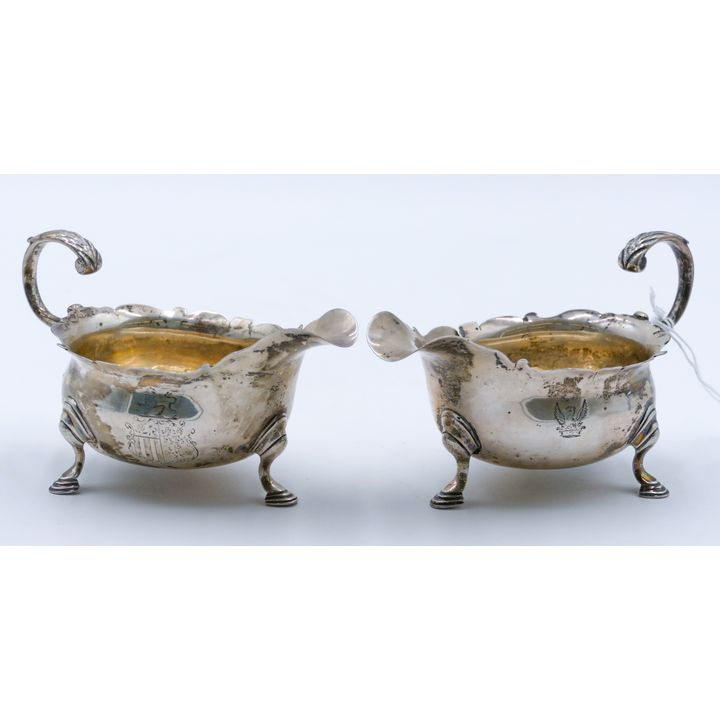 Pair Georgian Armorial English Sterling Creamers 6'' - 267 Grams TW