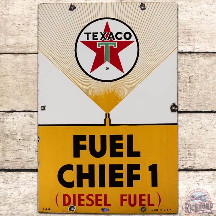 1960 Texaco Fuel Chief 1 SS Porcelain Gas Pump Plate Sign