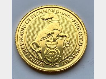 2021 ELIZABETH II QUEEN'S BEASTS 'WHITE GREYHOUND OF RICHMOND' GOLD 1/4oz PROOF 25 POUND COIN