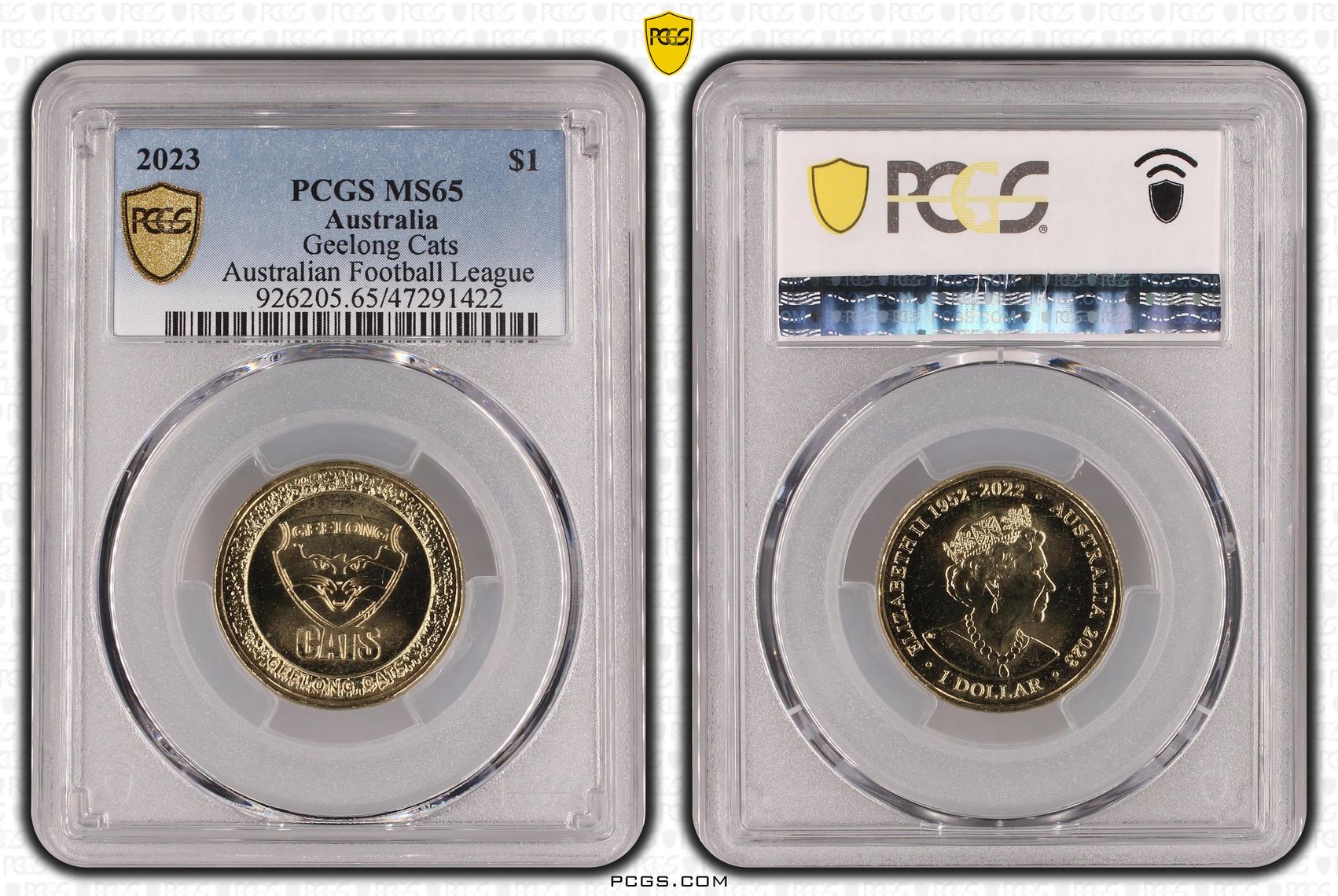 Elizabeth II, AFL- Geelong Cats , One Dollar, 2023, PCGS MS65