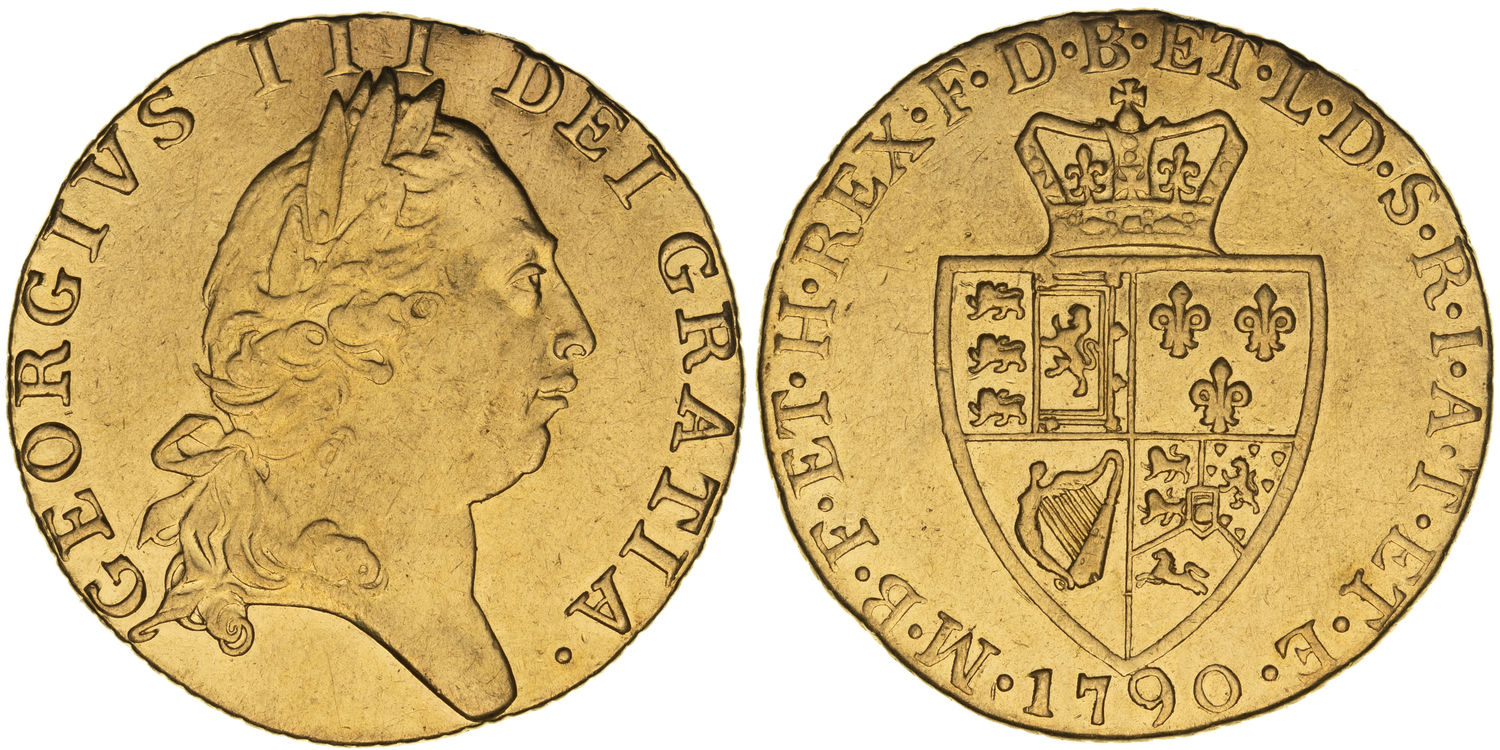 Great Britain, George III, Fifth Head - Spade Reverse, Guinea, 1790, aEF