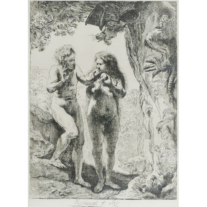 Rembrandt ''Adam and Eve'' Etching Matted 16''x14''