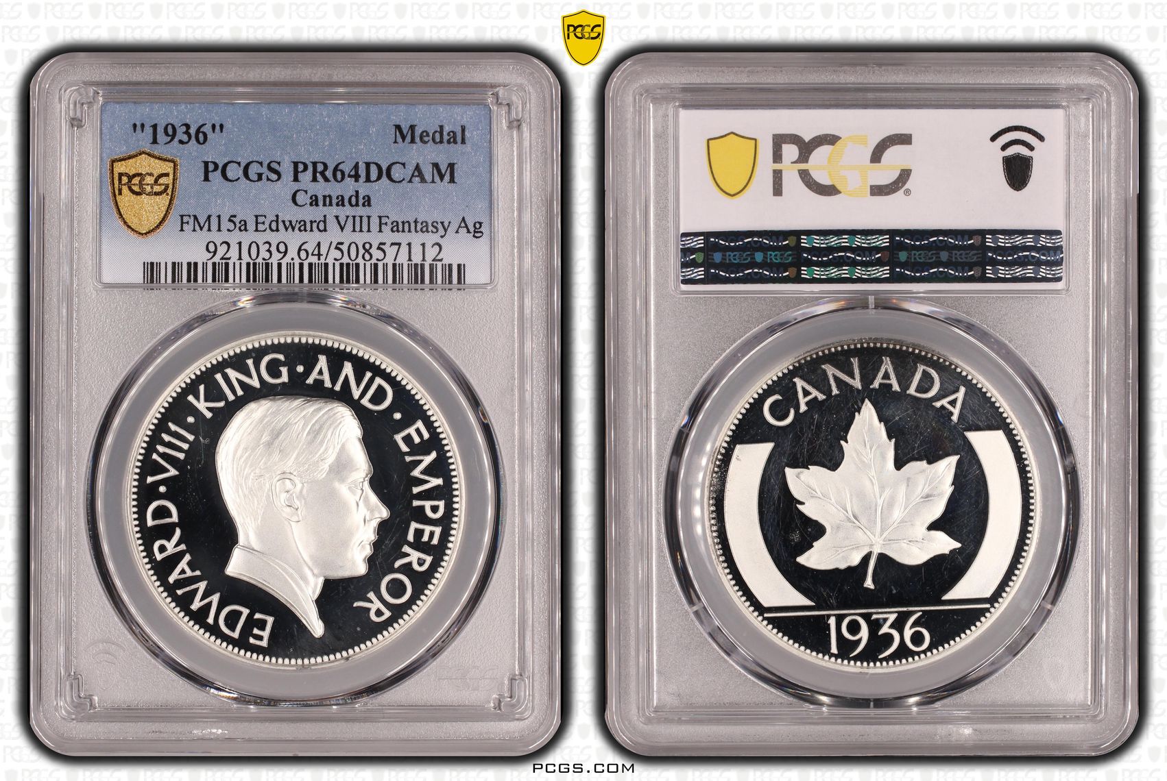 Canada, FM15a Edward VIII Fantasy Ag , Medal, 1936, PCGS PR64DCAM