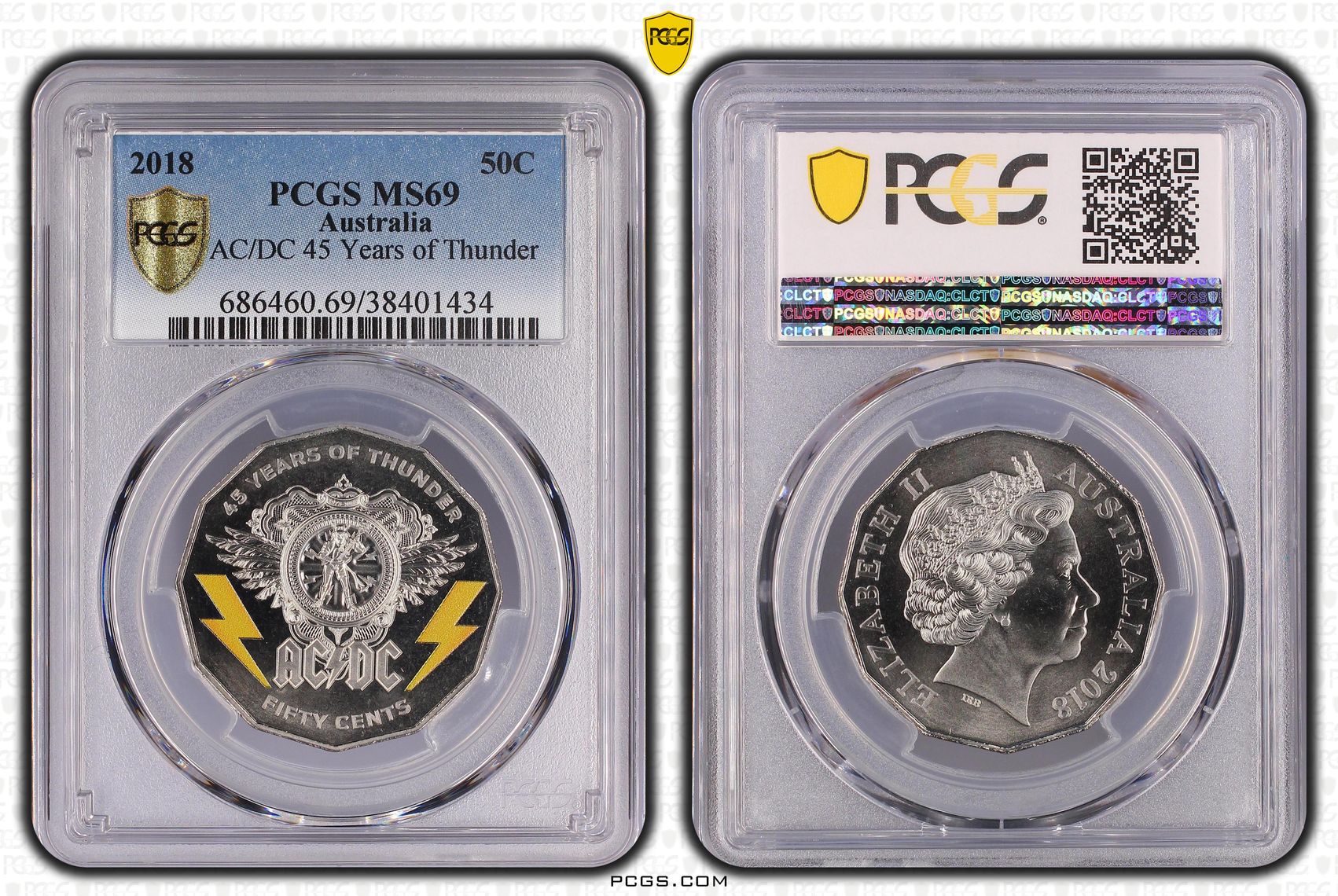AC/DC 45 Years of Thunder, Fifty Cent, 2018, PCGS MS69