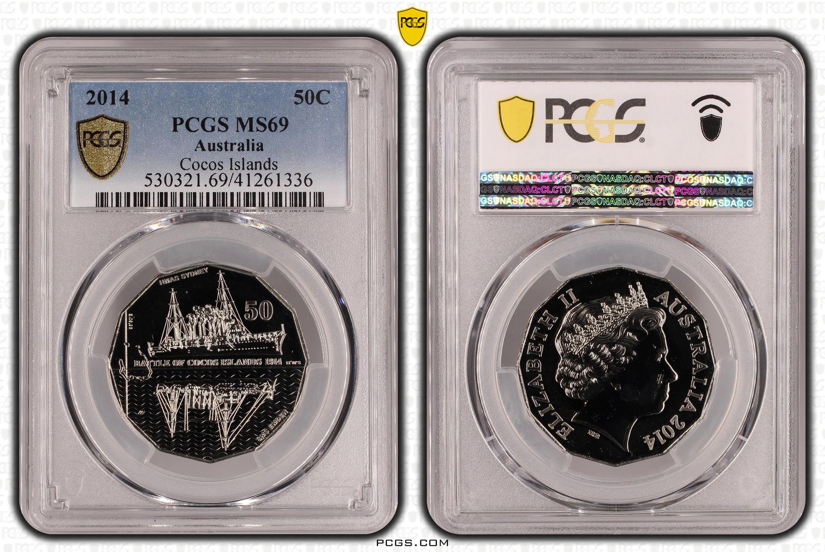 311 · Cocos Islands, Fifty Cent, 2014, PCGS MS69