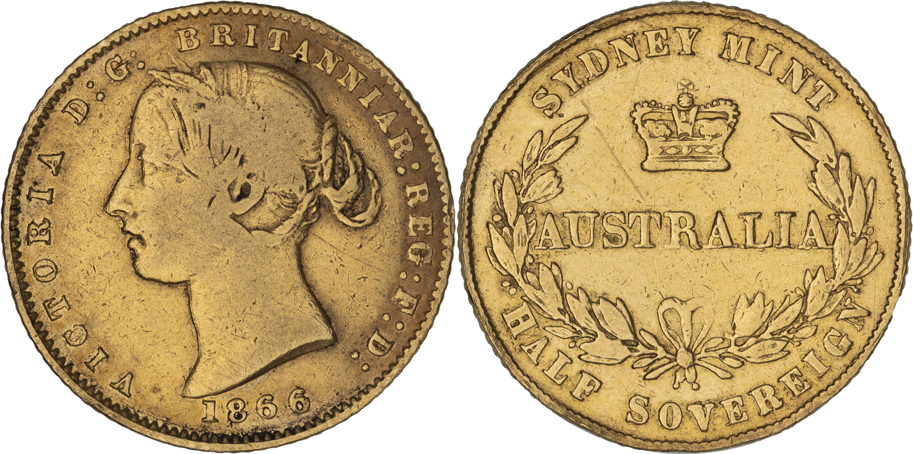 Victoria, Sydney Mint Reverse - Type II, Half Sovereign, 1866, VG