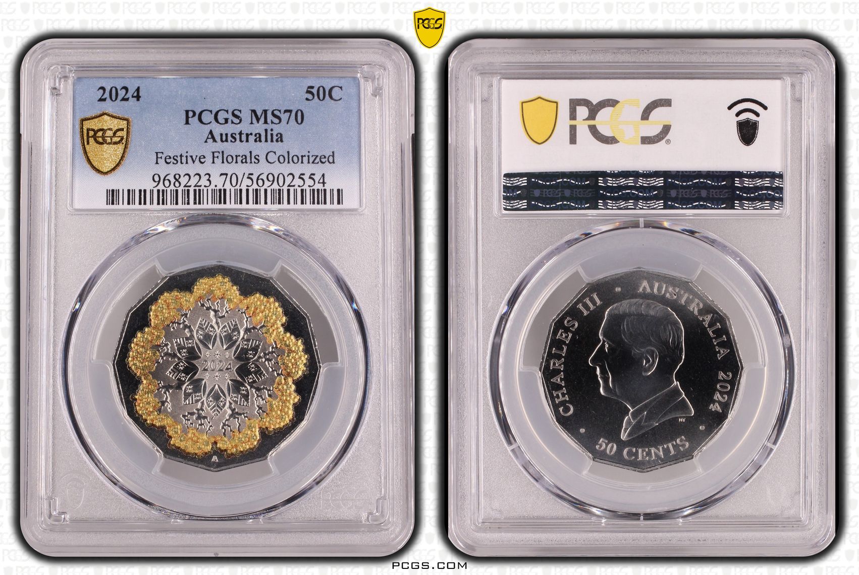 Festive Florals Colorized, Fifty Cent, 2024, PCGS MS70