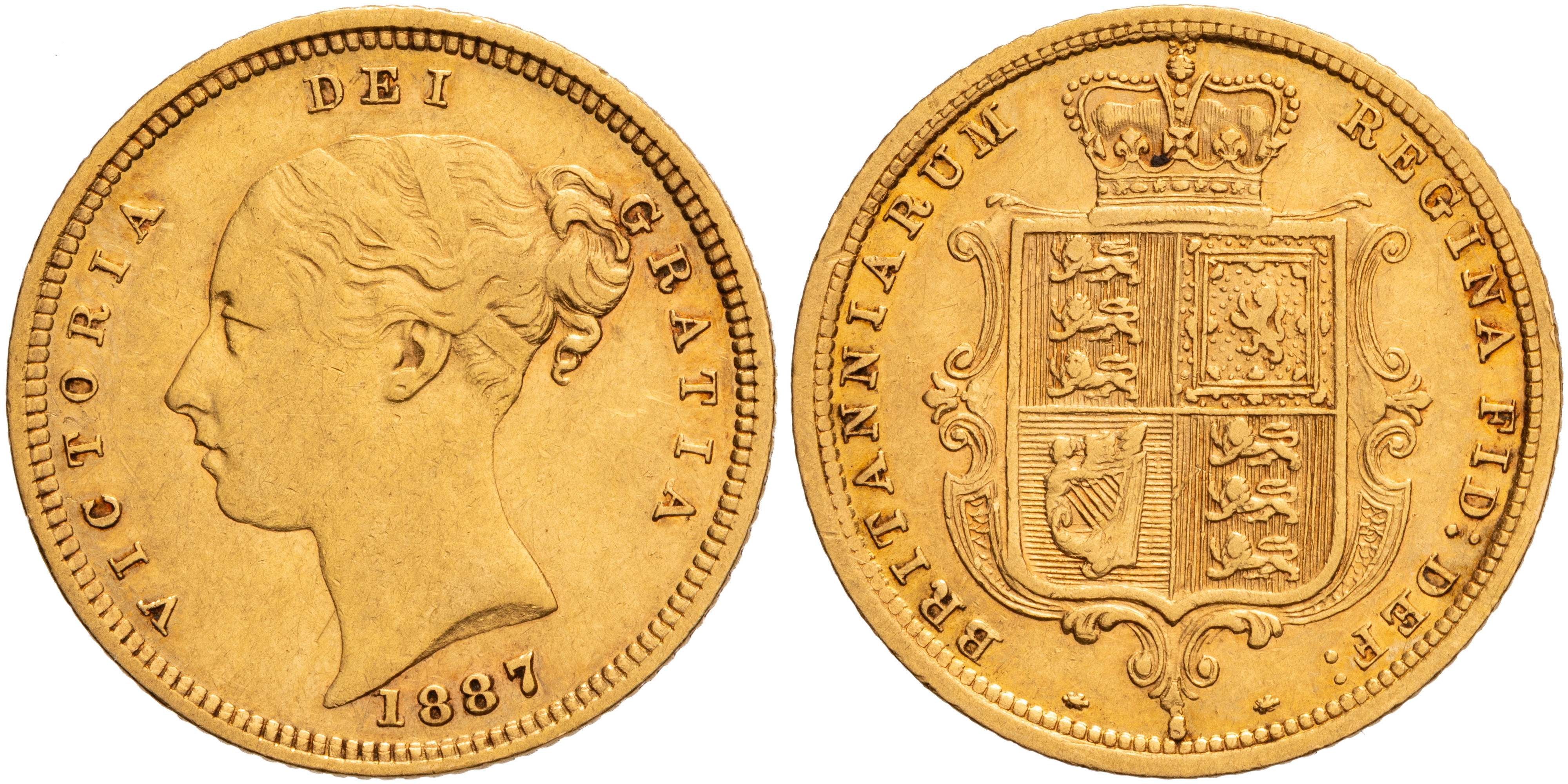 Victoria, Shield Reverse - Young Head , Half Sovereign, 1887-S, aVF