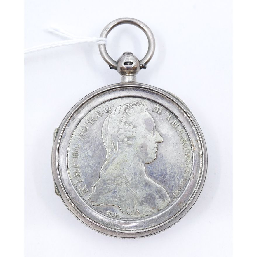 Antique Sterling Pocket Watch Case with 1780 Austrian Coin