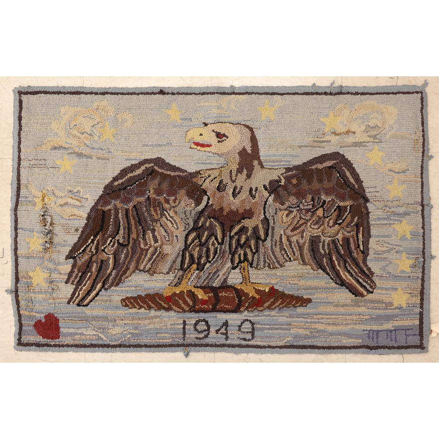 Vintage 1949 Eagle Pictorial Hooked Rug 24''x38''