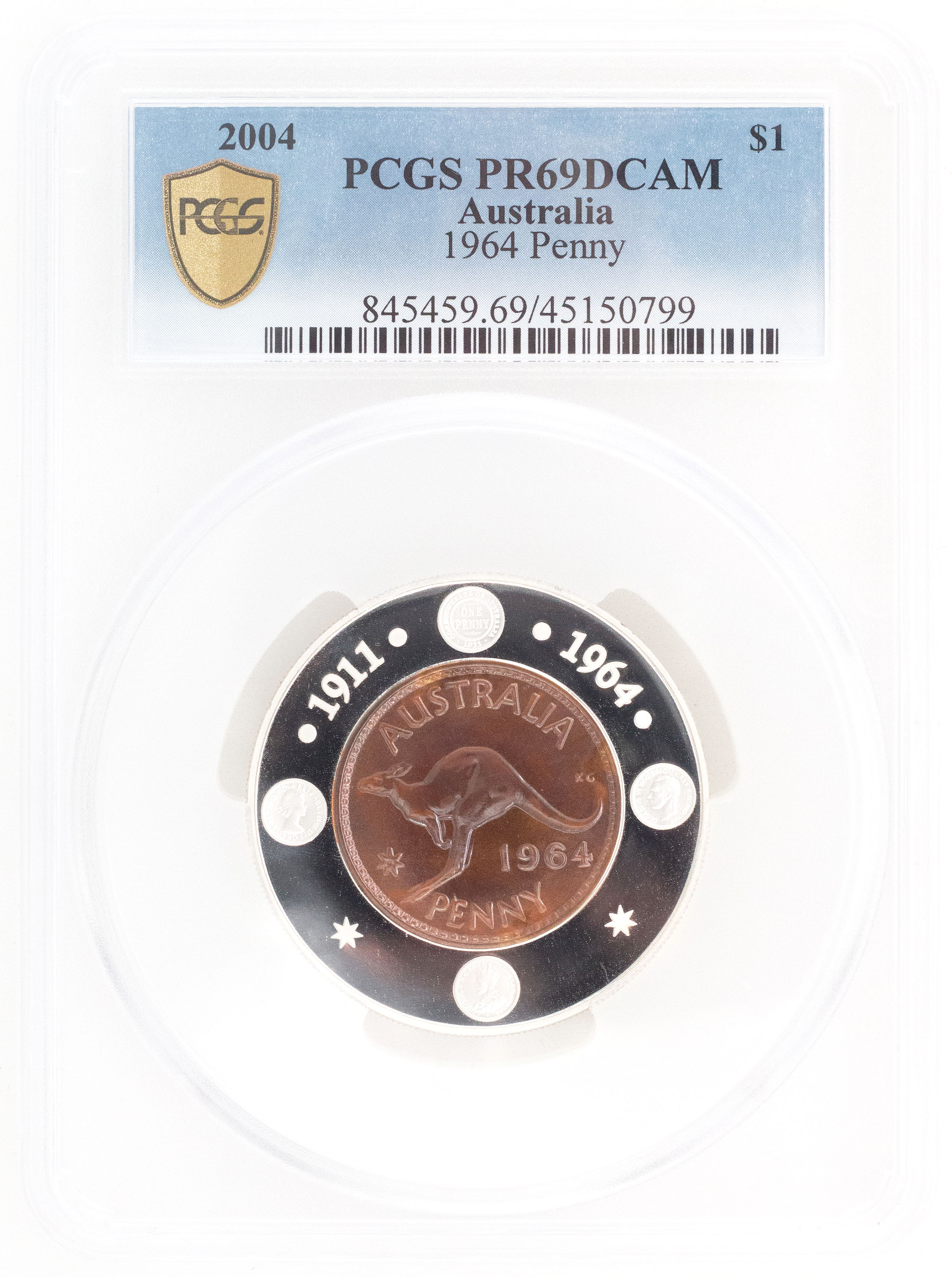 2004 Australia One Dollar, $1 1964 Penny PCGS - PR69DCAM -799