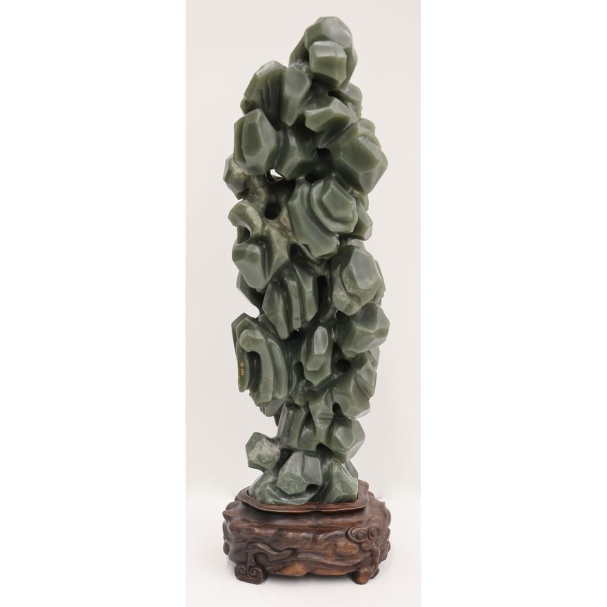 Chinese Jade Large Scholar's Stone on Stand