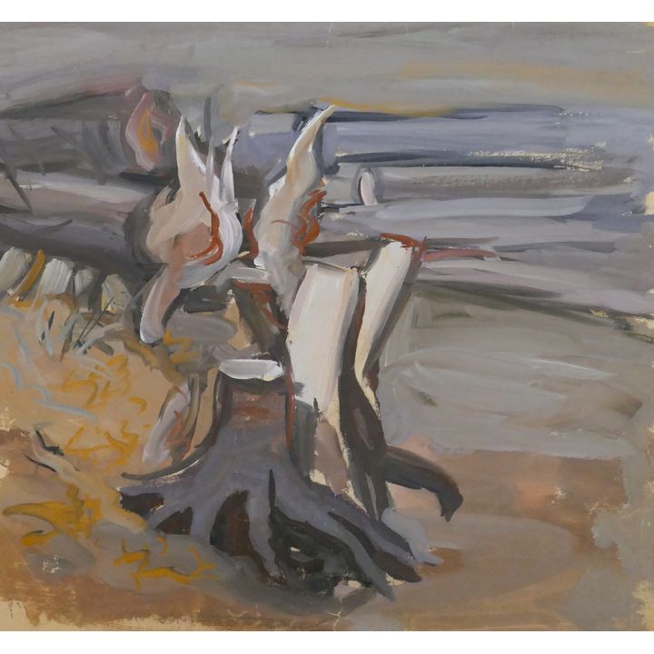 Arthur or Albert Runquist ''Shore Stumps'' Oil on Paper 19''x21''