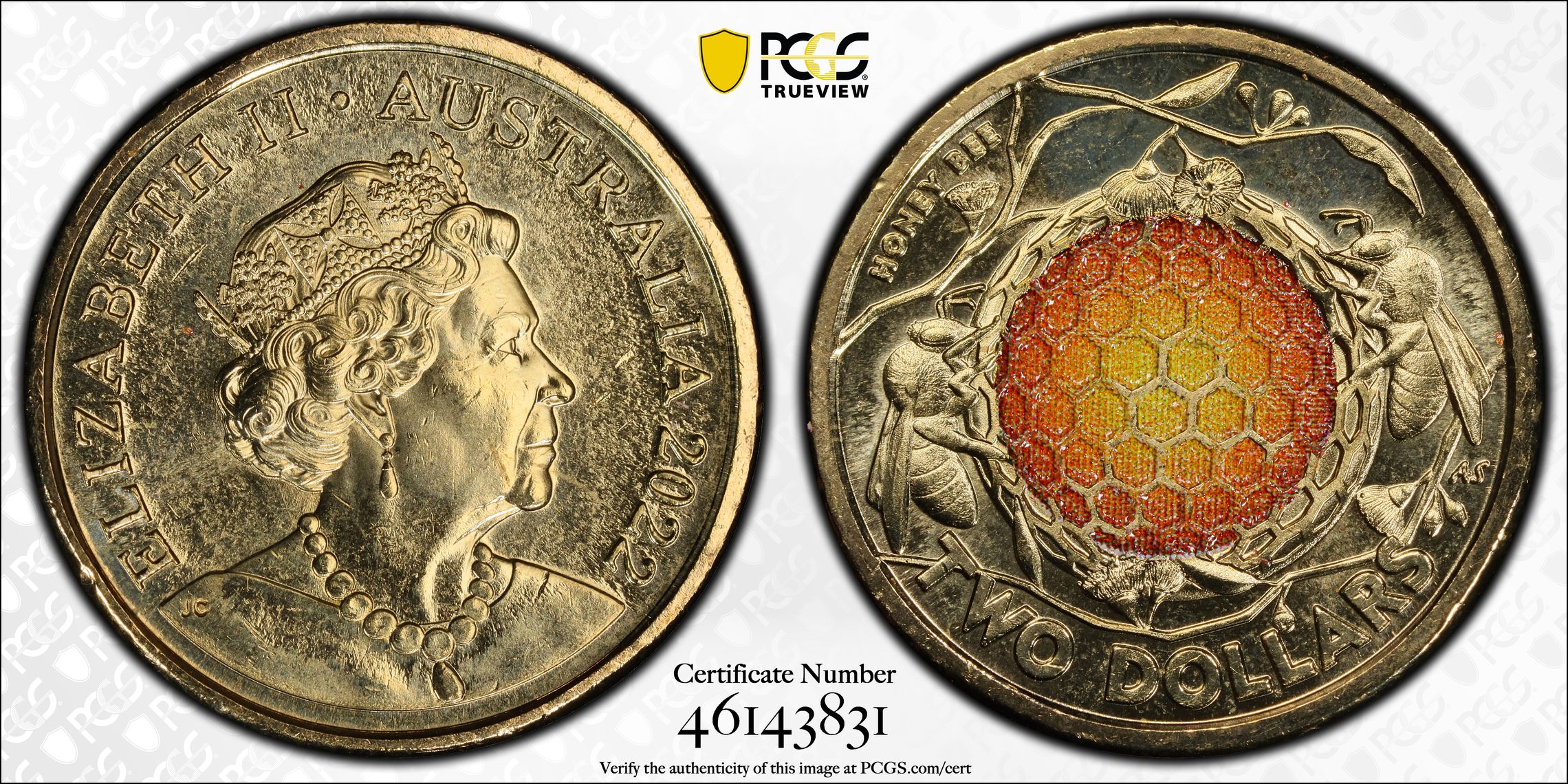 Honey Bee Colorized, Two Dollar, 2022, PCGS MS66