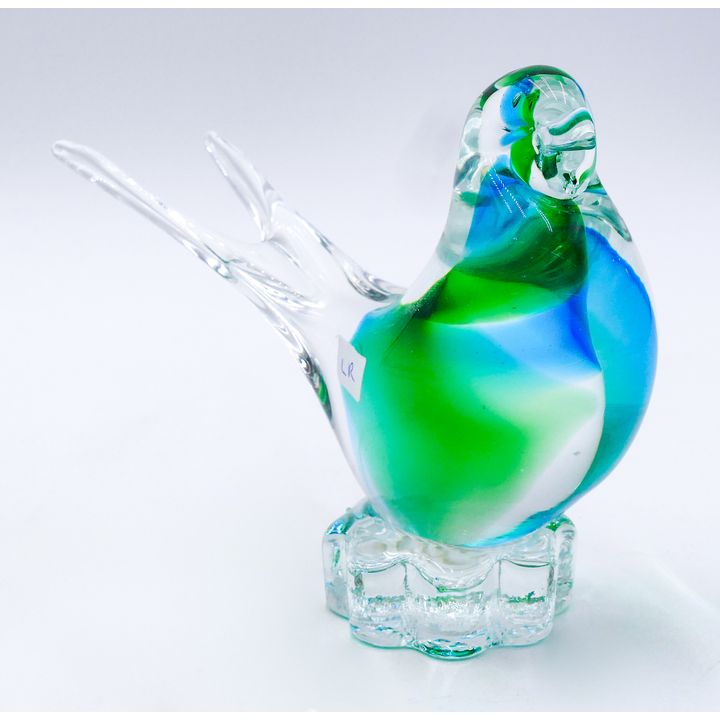 Blue & Green Glass Dove Figurine 7.5''x5.5''