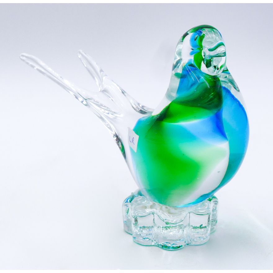 Blue & Green Glass Dove Figurine 7.5''x5.5''