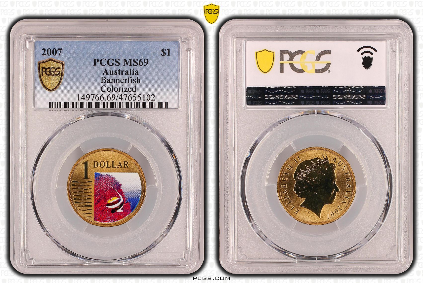 327 · Elizabeth II, Bannerfish, One Dollar, 2007, PCGS MS69