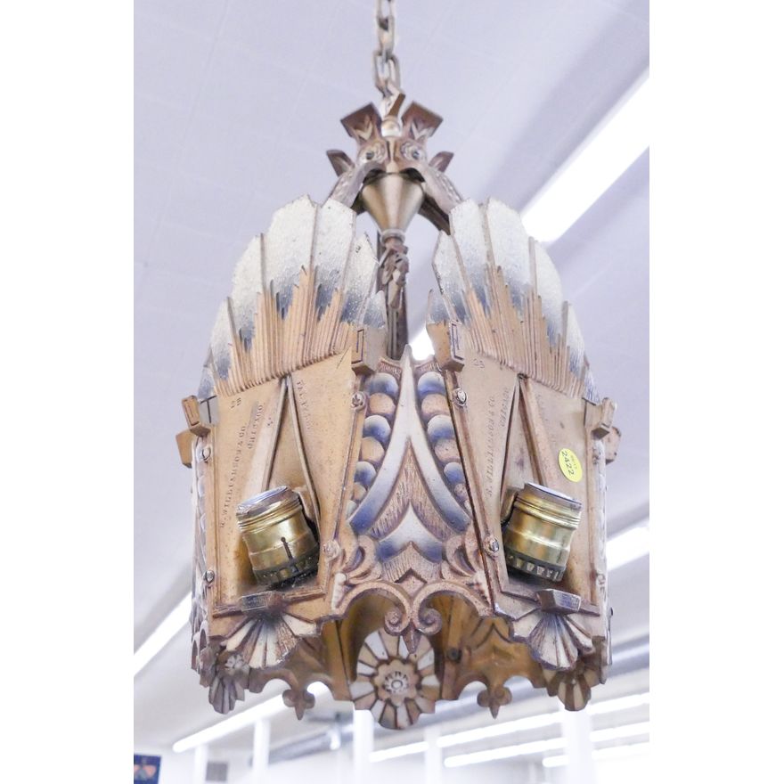 Art Deco Cast Iron 5 Bulb Pendant Light Fixture- 19''