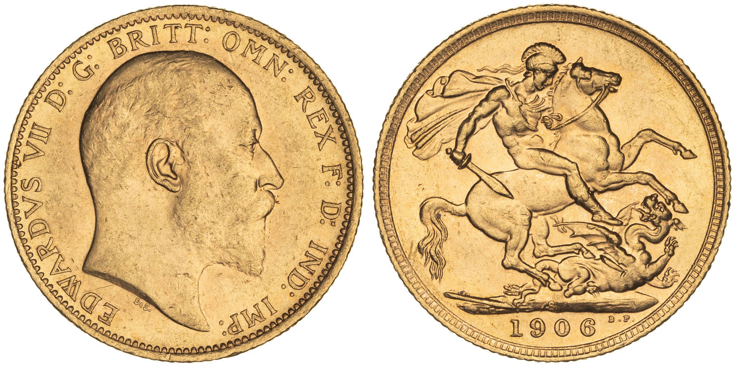 Edward VII, St George Reverse, Sovereign, 1906-S, UNC