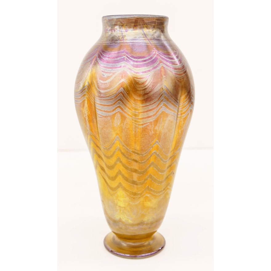 L.C. Tiffany Gold Iridescent Glass Vase 8''