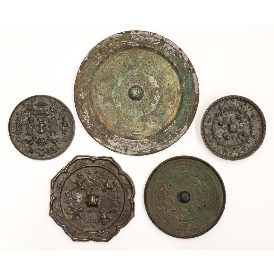 5pc Chinese Bronze Archaic Hand Mirrors