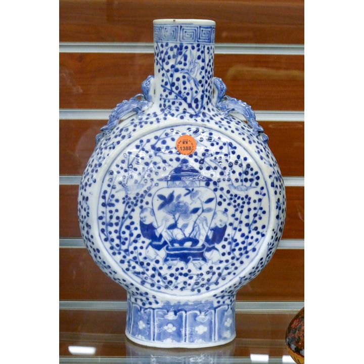 Old Chinese Blue & White Porcelain Moon Vase 12.5''
