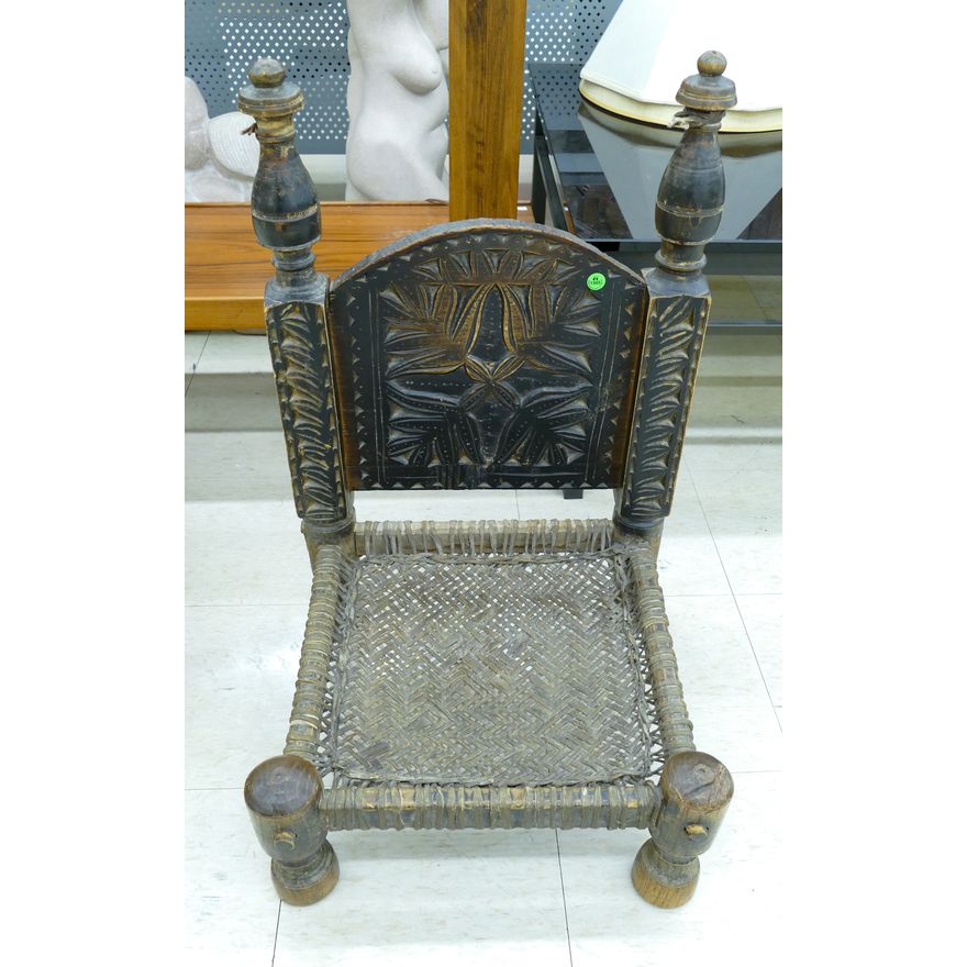 Old Afghan Nuristan Carved Wood Chair 29''x19''x18''