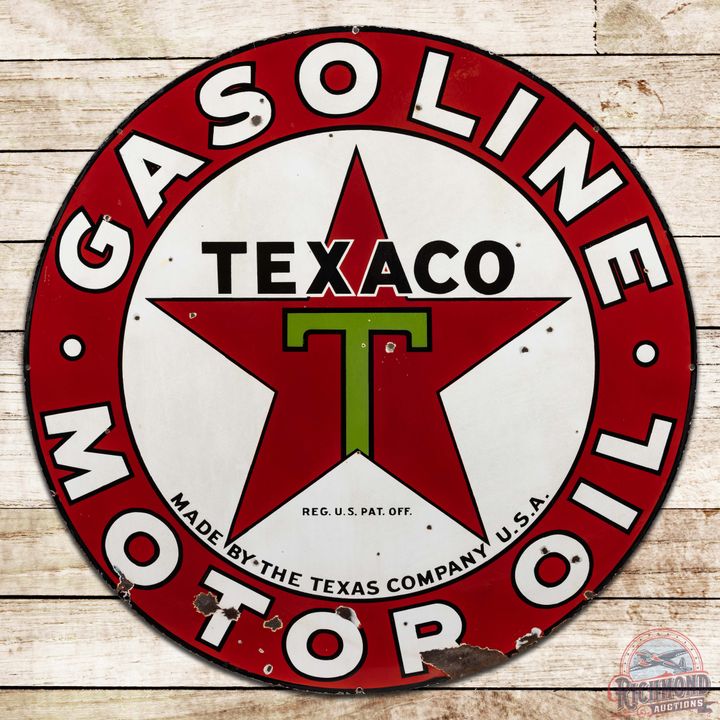 Texaco Gasoline Motor Oil 42" DS Porcelain Sign