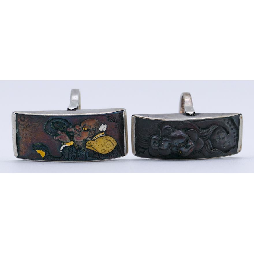 2pc Antique Japanese Menuki Sterling Rings