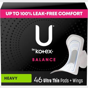U BY KOTEX BALANCE ULTRA THIN PADS WITH WINGS, HEAVY ABSORBENCY, 46 COUNT (PACKAGING MAY VARY)