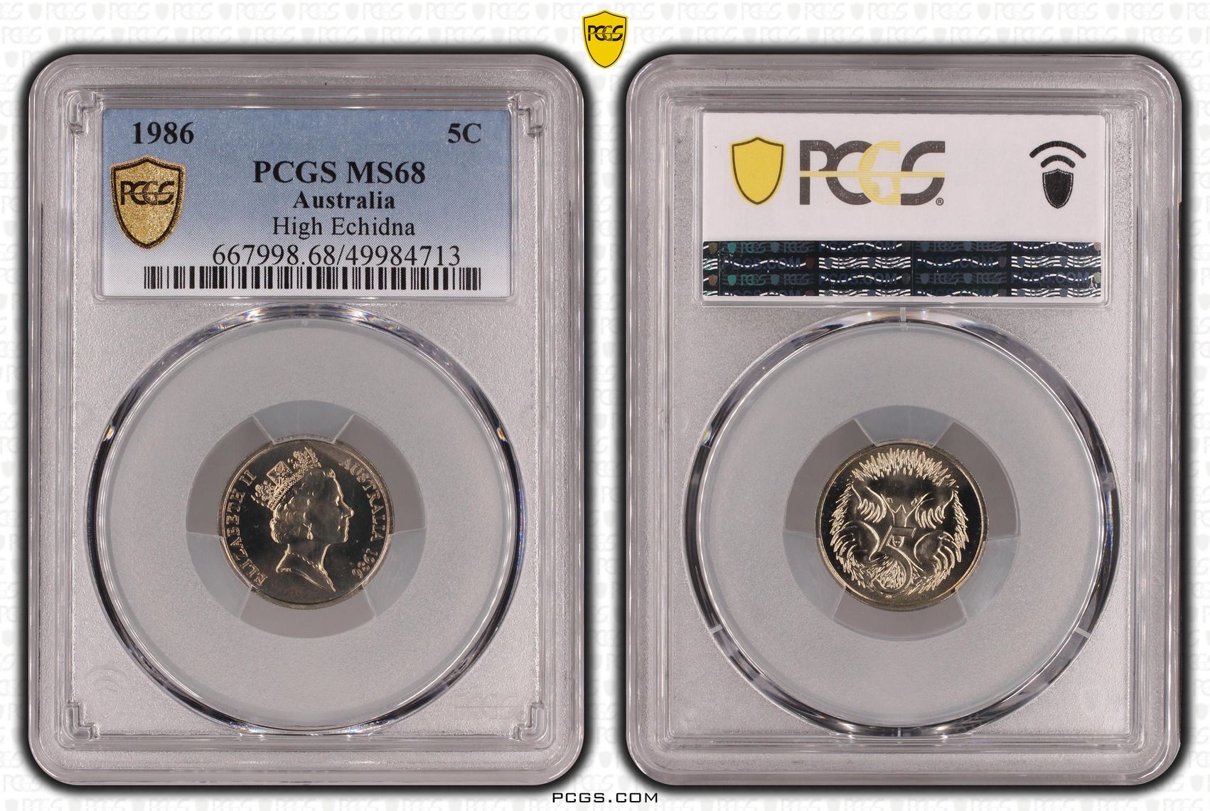 High Echidna , Five Cent, 1986, PCGS MS68