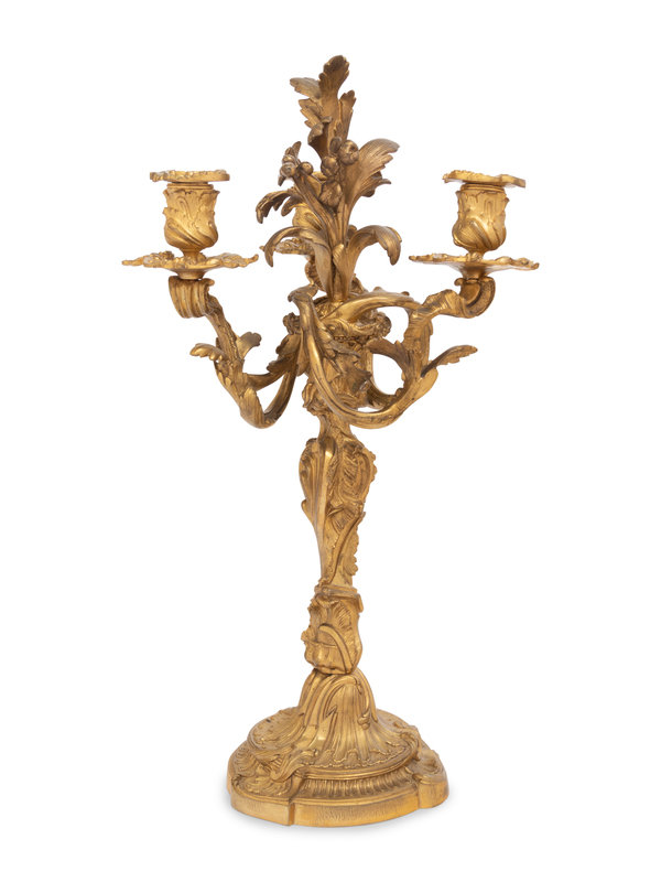 A Louis XV Style Gilt Bronze Three-Light Candelabrum
