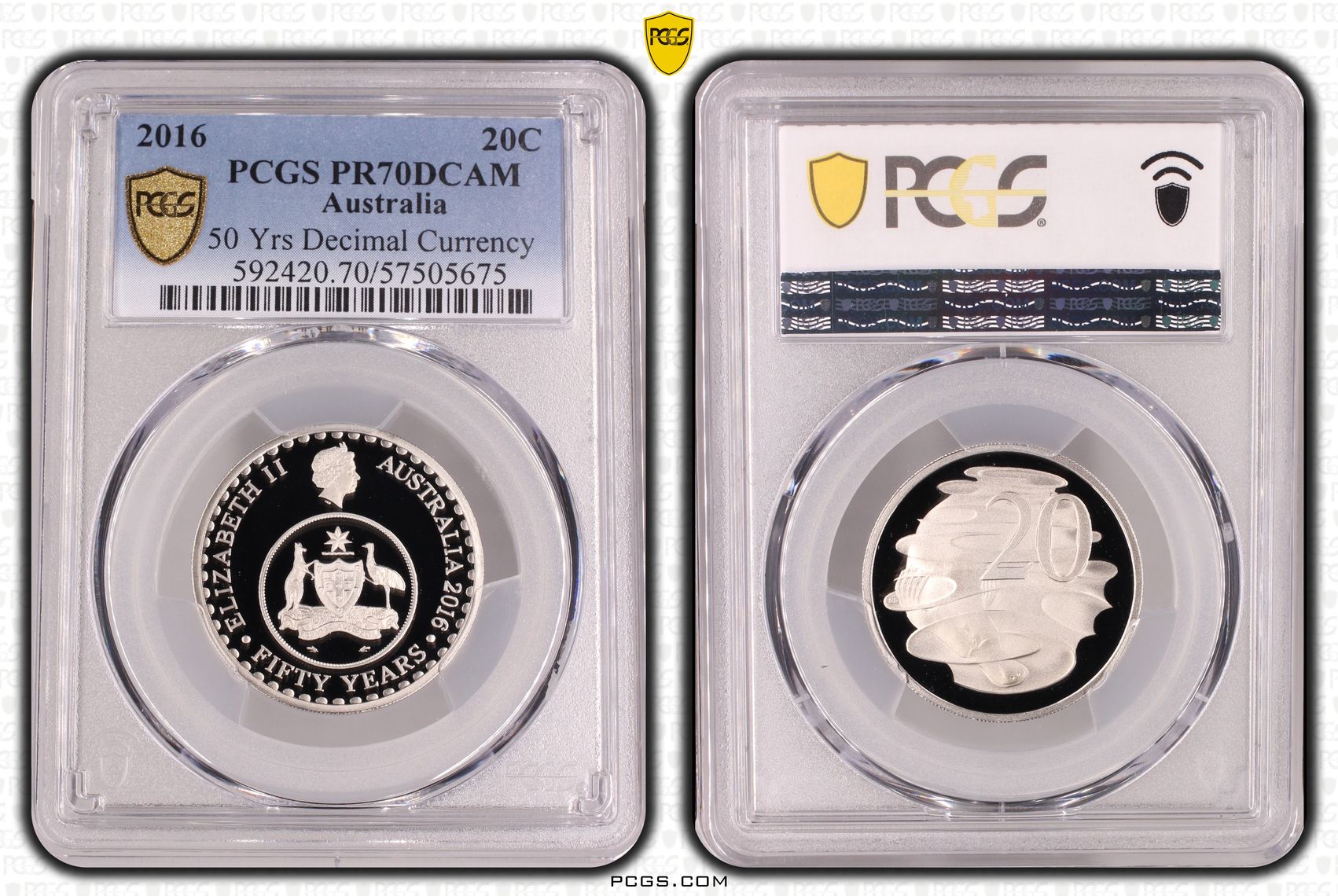 50 Yrs Decimal Currency, Twenty Cent, 2016, PCGS PR70DCAM